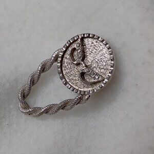 VTG Reading Glass Eyeglass Holder Brooch Silver Tone Twisted Rope Mid-Century